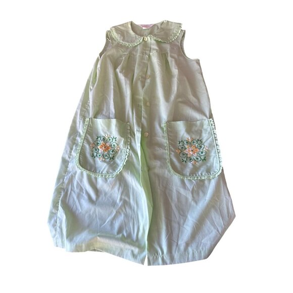 Vintage "The Comfort Coat" Embroidered Sleeveless Nightgown Medium Green & White - Picture 1 of 5